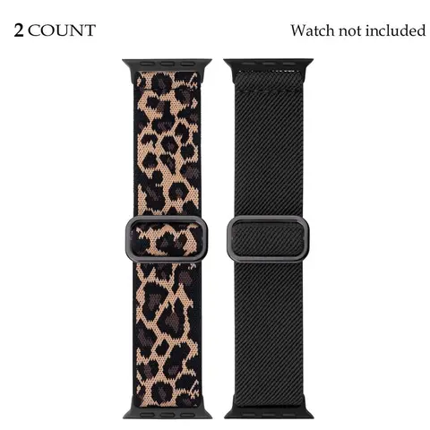 2-Pack & Leopard Elastic Band Compatible with Apple Watch Series 1-11 Ultra/se, Nylon Sport Strap for Men Women Watch Straps, Smartwatch Replacement Strap, Smartwatch Accessories (Band Only)
