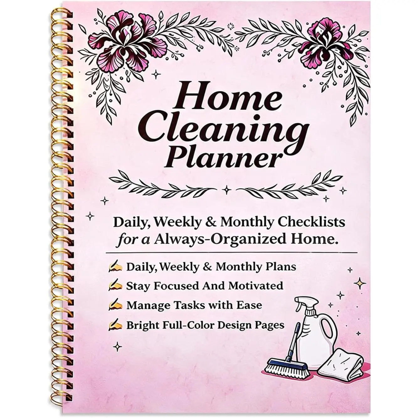 Cleaning Planner Checklist Book for Adult Women, Daily Weekly Monthly Household Cleaning Schedule, Chore , Housekeeping Organizer Notebook with Spiral Bound Design