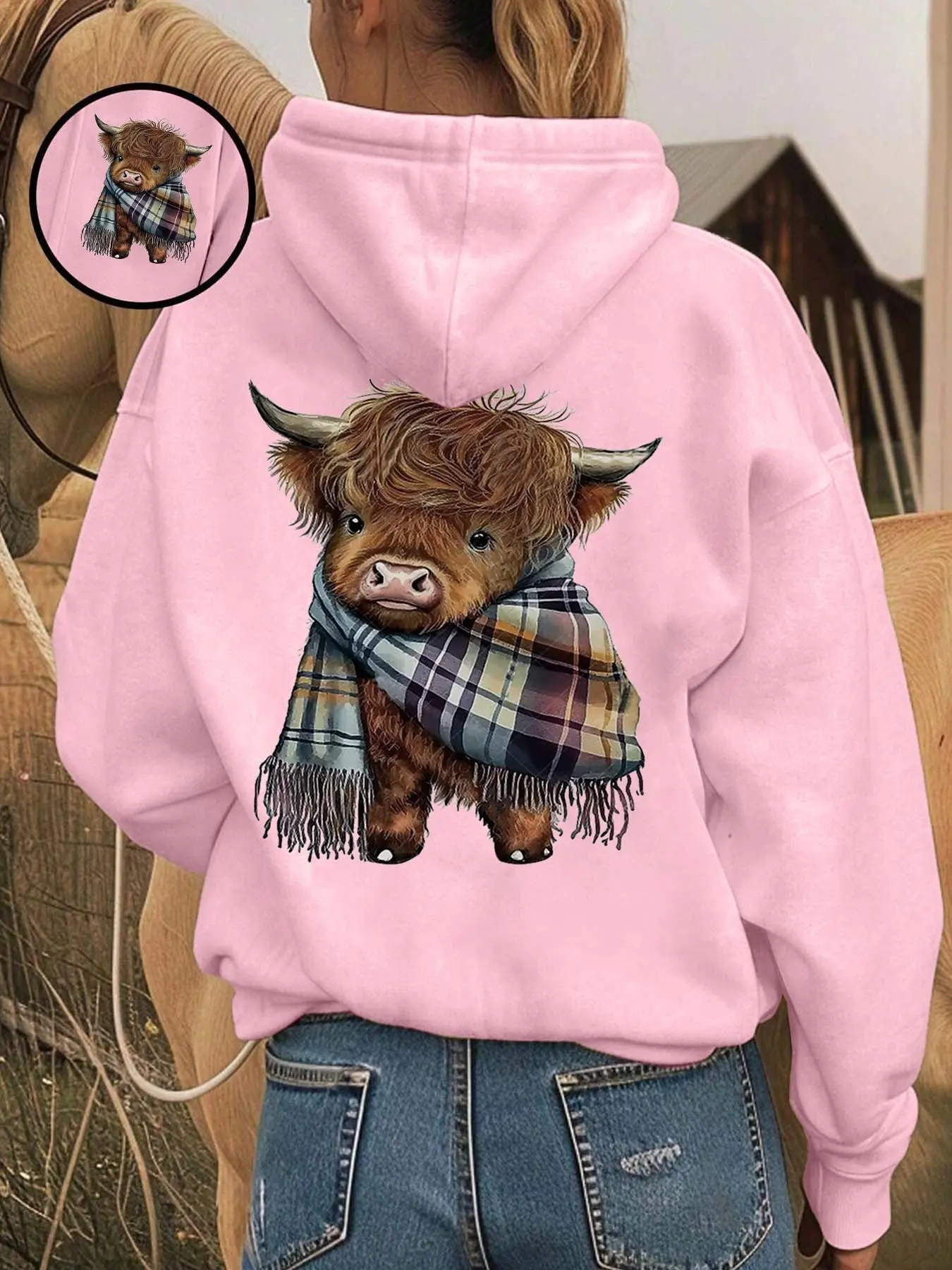 Highland Cow Embroidered Christmas Sweatshirt, Cute Festival Farm Shirt, Santa Light Sweater, Comfortable Rural Christmas Gift