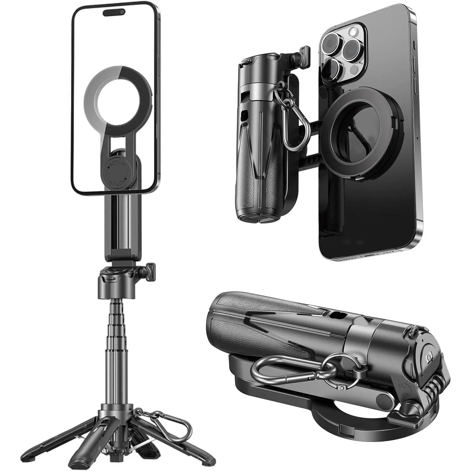 4 in 1  Tripod Pocket Selfie Stick Extends to 1.5ft (.5cm) Cell Phone Stand Portable Camera Grip Handle with  Detachable Remote Control for Photograph/Live Streaming/Video