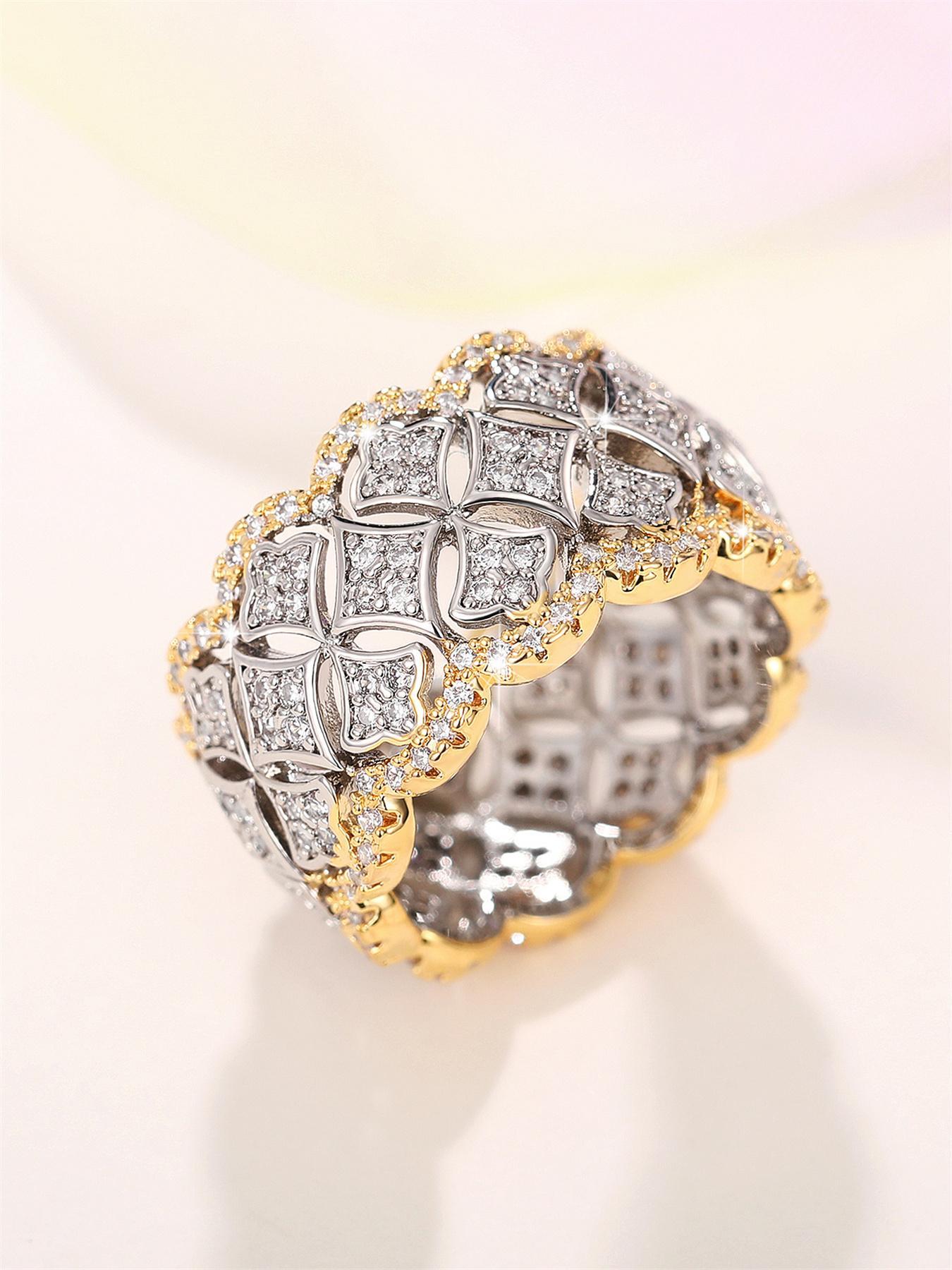 Women's Elegant Rhinestone Decor Hollow Out Design Engagement Ring, Fashion Engagement Rings, Trendy Luxury Promise Ring for Women & Girls, Fashion Vintage Jewelry As Gift for Daily & Party Decor