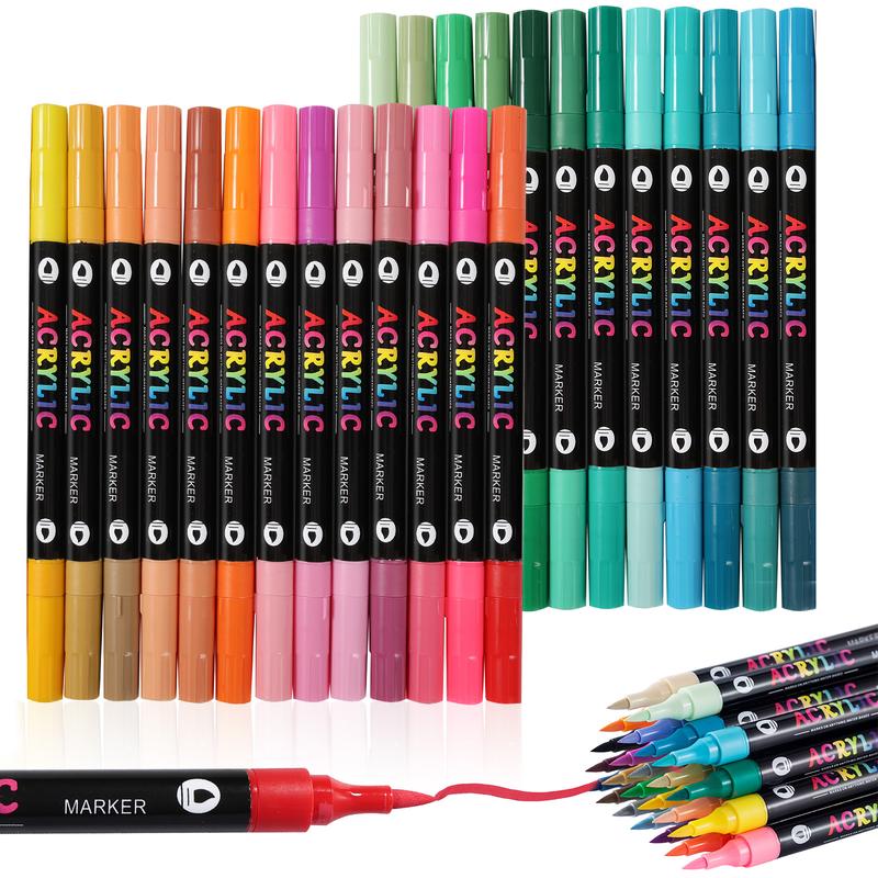 24-120 Colors Acrylic Paint Pens, Dual Tip Markers with Brush Tip, Ideal for Rock Painting, Wood, Canvas & More, DIY Craft Supplies, Art Marker Set
