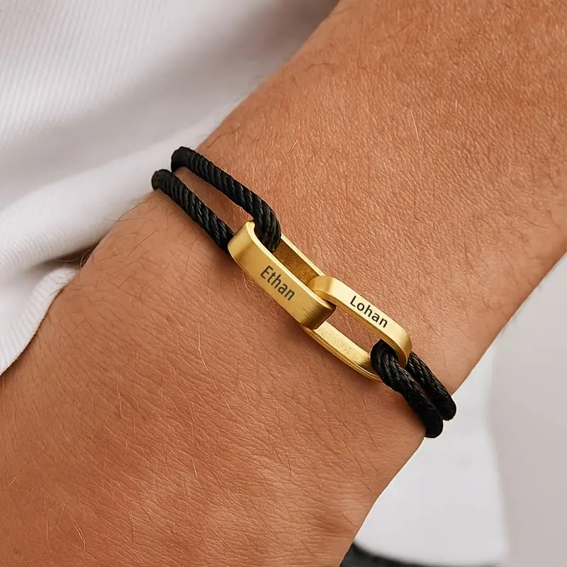 Custom Personalized Caramel Tone Couple-Themed Bracelets & Bangles - Adjustable Knot Unisex Engravable Jewelry, Hand Engraved Permanent Name/Initials, Everyday Wear Friendship Accessory, Custom Personalized Bracelets & Bangles