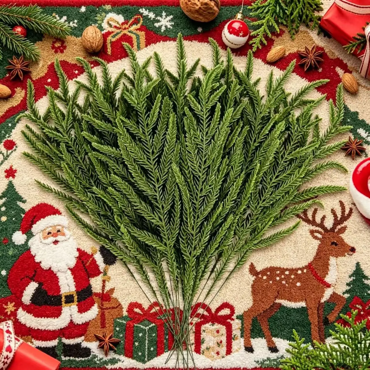24/48 Pcs Realistic Norfolk Pine Branches, Natural Forest Style, Artificial Greenery, Evergreen Needles, 13.78 Inches, Christmas Wreath, Desktop Decor, DIY Floral Art