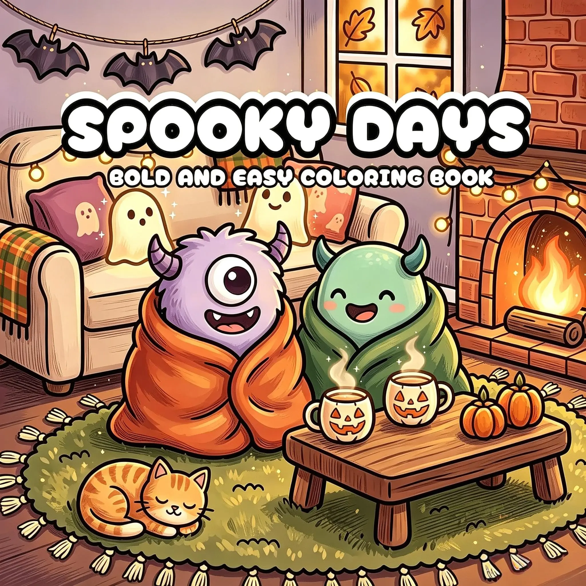 Spooky Days Bold And Easy Coloring Book For Adults Teens, Cute Kawaii Cozy Fall Halloween Ghost Monster Illustrations, Relaxing ASMR Stress Relief Spooky Season Coloring Pages Book,School start and Halloween gifts, Therapeutic Coloring, Creative Activity