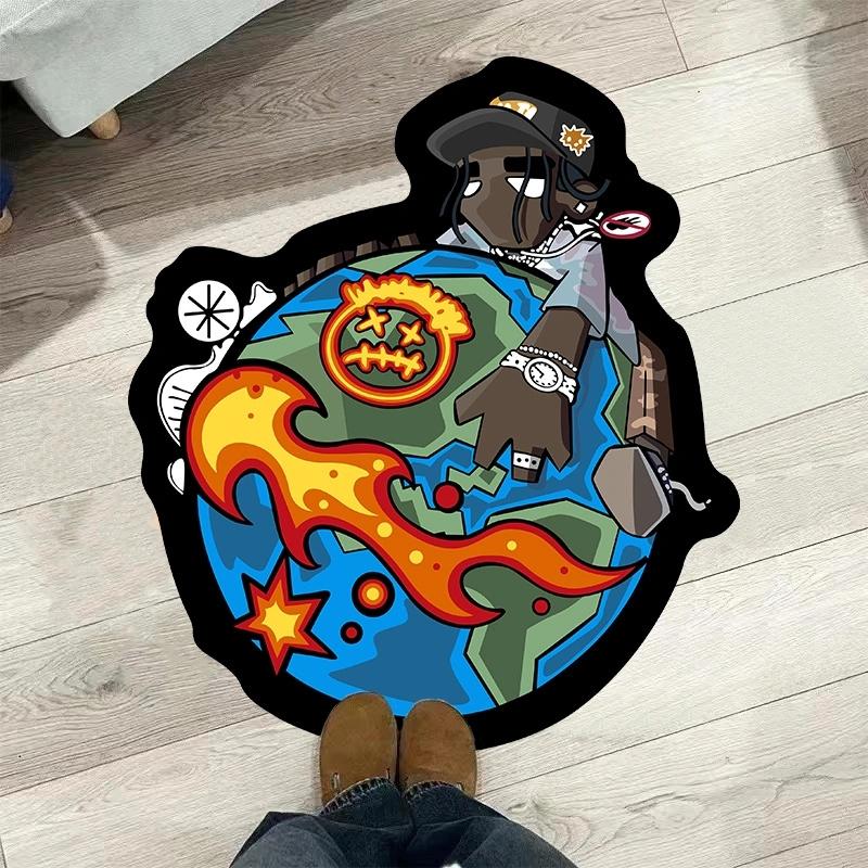 Creative Earth Cartoon Pattern Unique Rugs, 1 Count Soft Floor Mat, Decorative Carpet for Home Living Room Bedroom, Bedroom Abstract Rugs, Home Decor