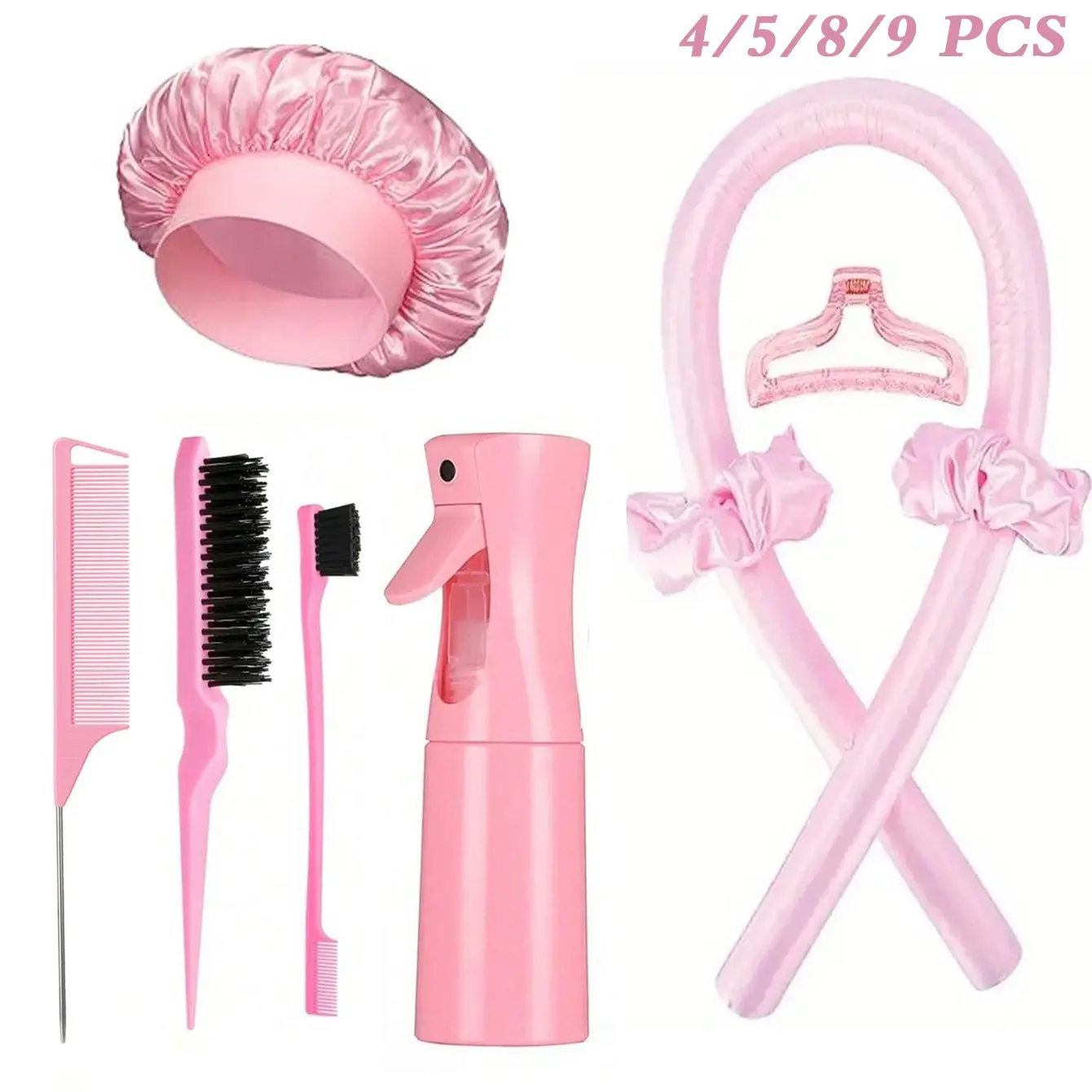 Heatless Curling Rod Set with Satin Roller – Overnight No-Heat Curls Kit with Bonnet, Spray Bottle & Styling Tools, Curly Hair Kit, Heatless Hair Curlers, Soft Curls, Wavy Curls, Heat Free Curls