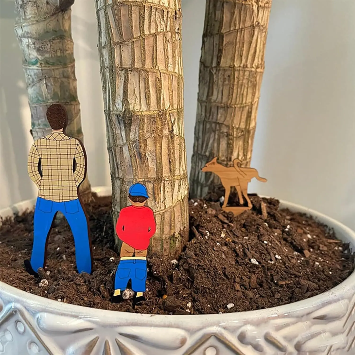 3 count Funny  Pot Decor Wooden Garden Small Lawn Stakes Adornment Flower Pot Decorations