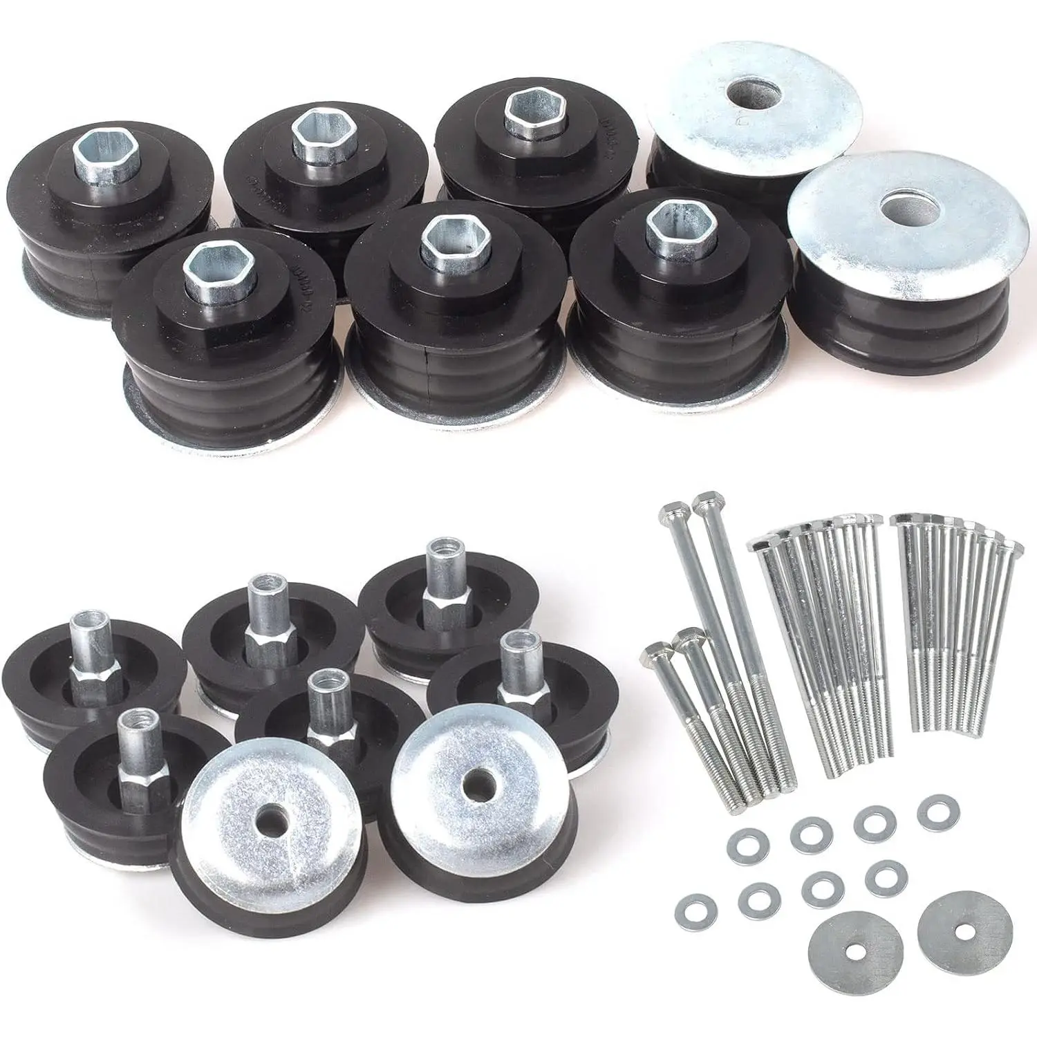 Body mounting bushing kit is suitable for Ford F250 F350 2008-2016 super heavy-duty vehicles| Black polyurethane cab mounting bushings, equipped with steel sleeves and accessories, reduce vibration and enhance cab stability and ride quality
