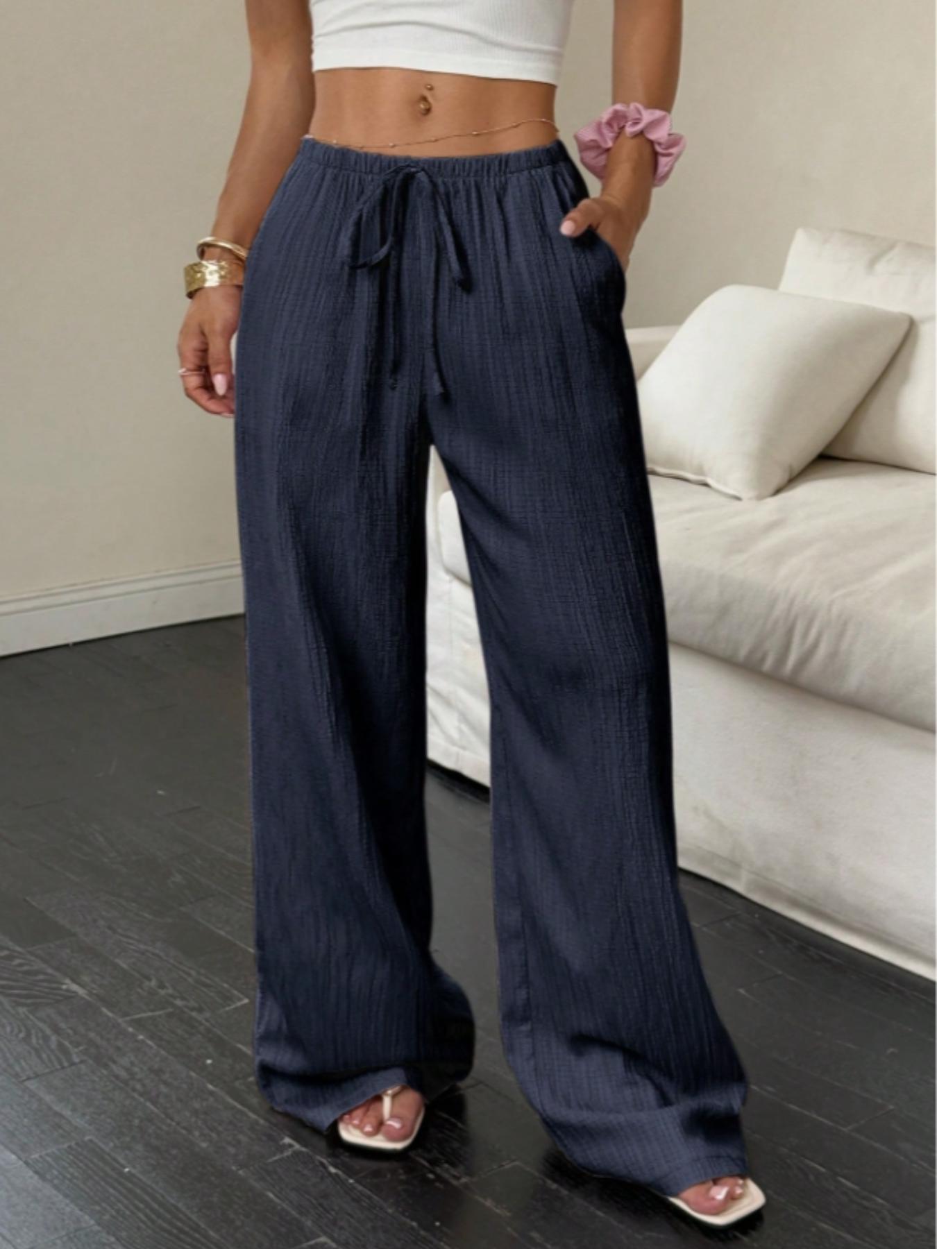 Women's Plain Casual Loose Wide Leg Pants, Trendy Relaxed Fit Trousers for Everyday Wear, Stylish Long Pants for Women