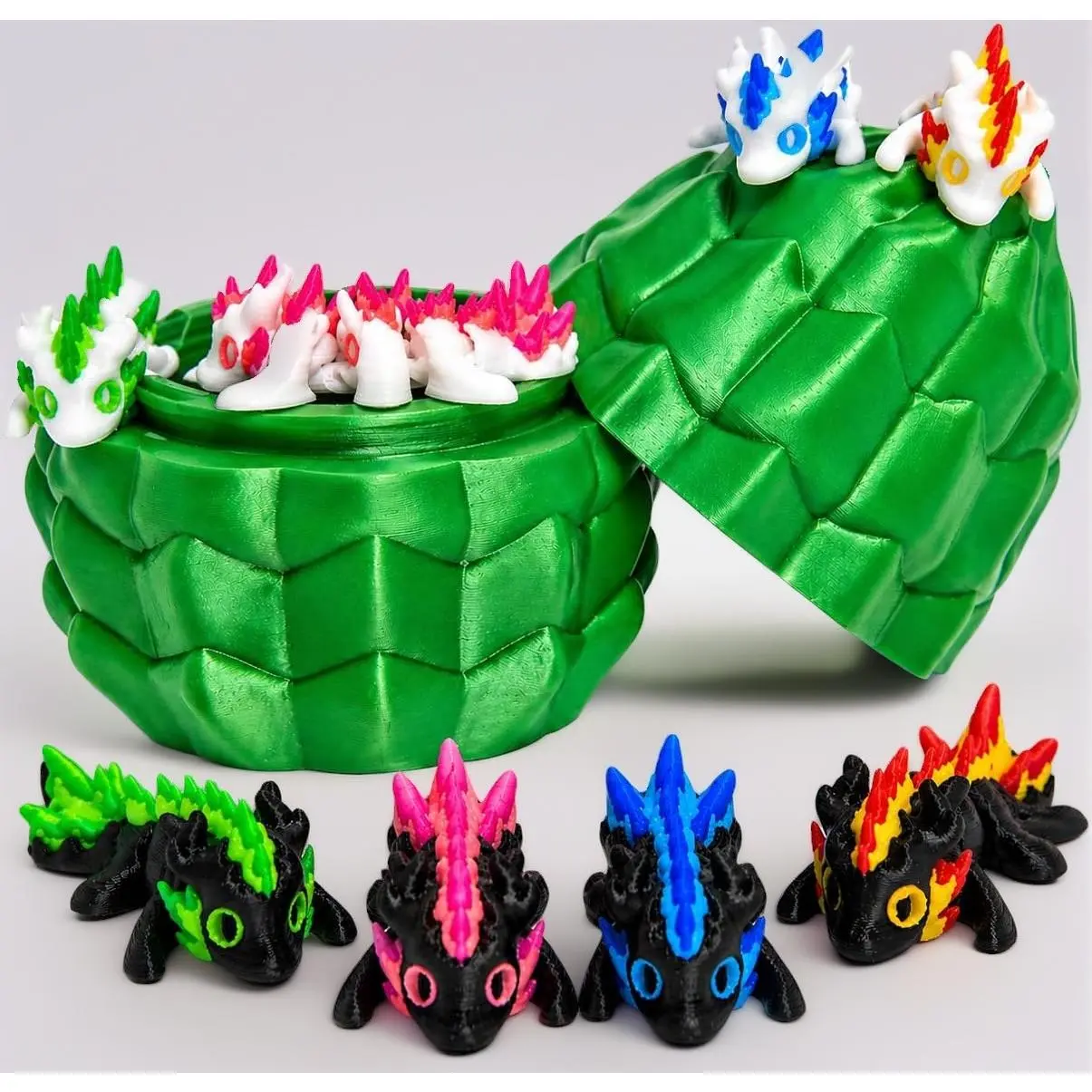 3D Printed Dragon Eggs – Mini Articulated Baby Dragon Toys Mystery 3D Dinosaur Eggs Set for Kids & Adults Fantasy Desk Decor & Collectible Gifts (Green Egg)