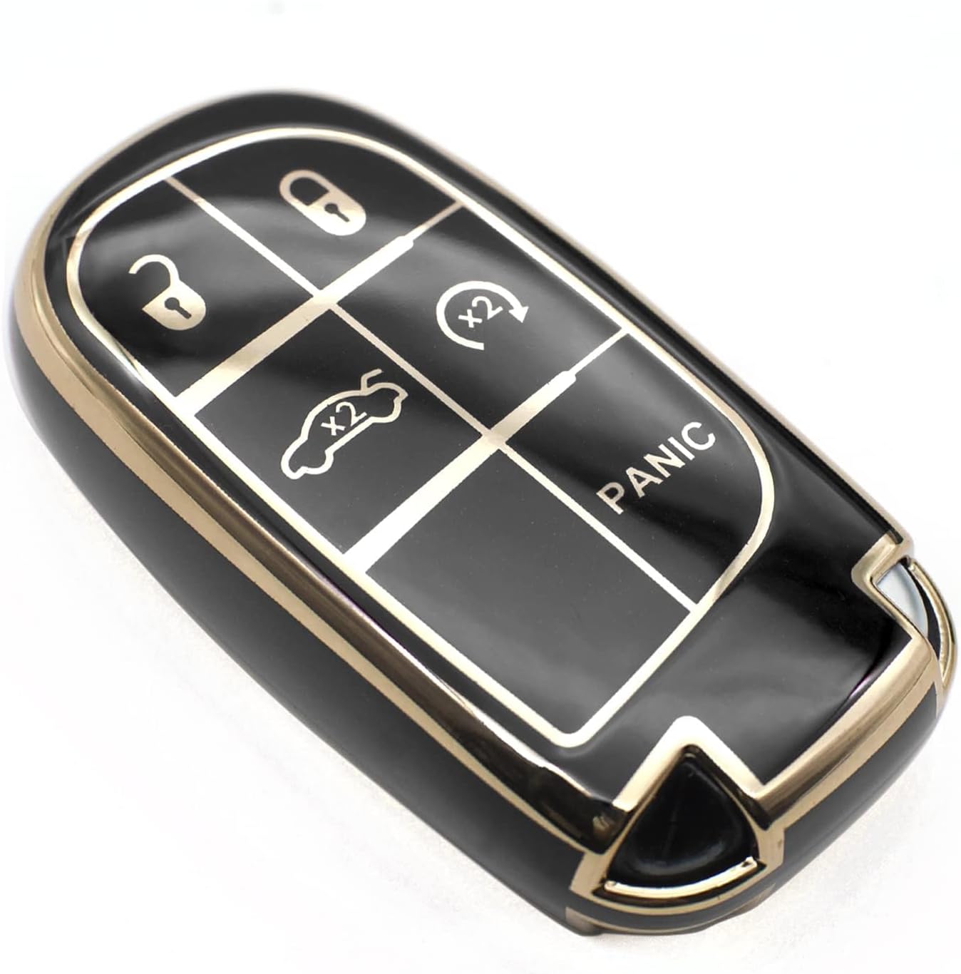 Key Fob Cover Compatible with Jeep Grand Cherokee Renegade Chrysler 200 300 Dodge RAM Durango Challenger Journey Dart Fiat TPU Remote Keyless Key Fob Case Protection Shell Accessories, Black