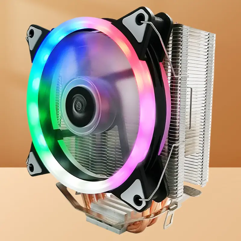 4 Heat Pipe Copper Tube CPU Cooler, 13x9cm Silent Dual Aurora Cooling Fan, Multi-Socket Support for 775/1200/1700 AMD & Desktop Processors, Enhanced Heat Dissipation for Gaming Users