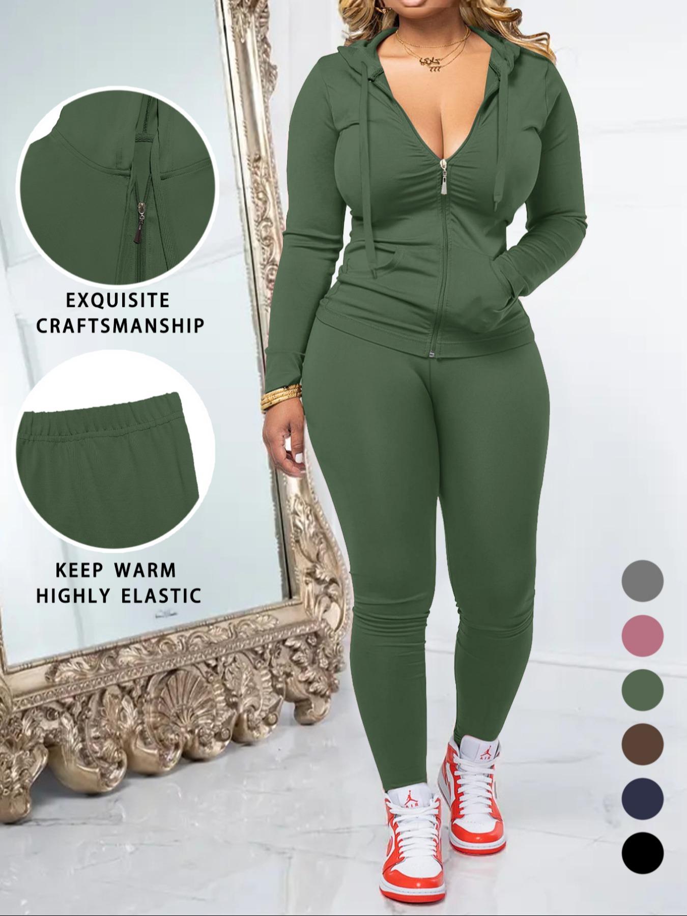 Women's Fall Zipper Hoodie and Skinny Pants Set, Casual Long Sleeve Outfit with Pocket Design, Two-Piece for Daily Wear