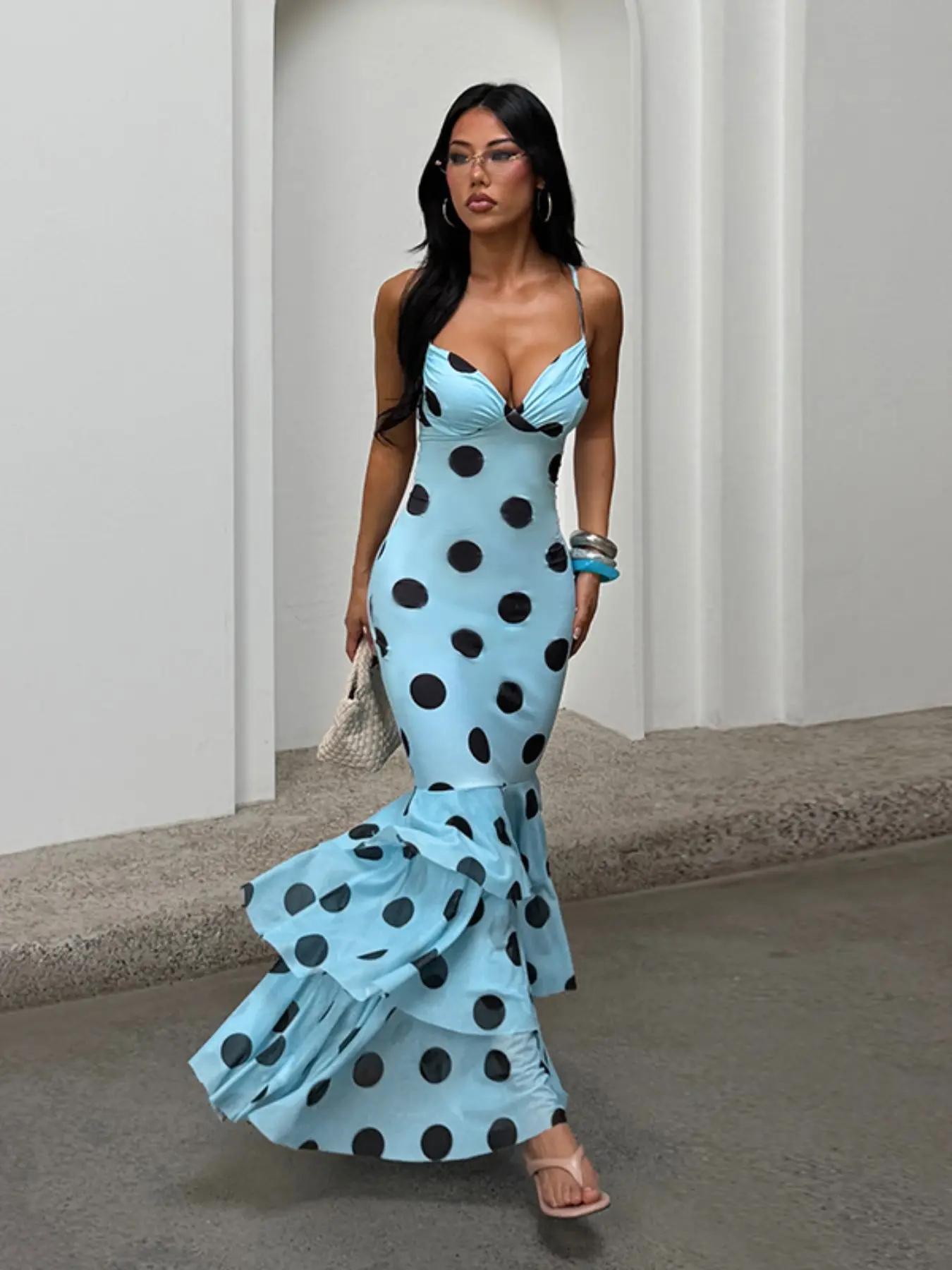 Polka Dot Print Halter Sleeveless Long Dress Summer, Stylish Elegant Women's Fashion, Perfect for Casual Wear, Comfortable & Trendy Design, Ideal for Daily