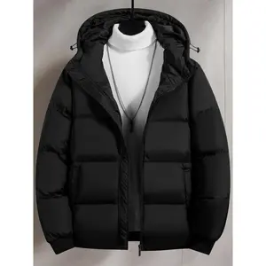 Men's Plain Pocket Zip Up Thick Warm Hooded Puffer Coat, Regular Fit Long Sleeve Padded Winter Coat, Casual Tops Beige Black jackets oktoberfest outfit winter coat boyfriend Menswear fathersdaygift