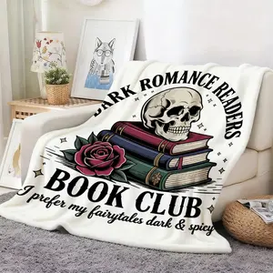 1pc Gothic Romance Skull & Book Throw Blanket - Soft Flannel Cozy Bedspread Suitable for Book Club, Bed Accent - Machine Washable Dark Aesthetic Bedspread, Gift Idea for Readers, Contemporary Bedspread Winter Nights