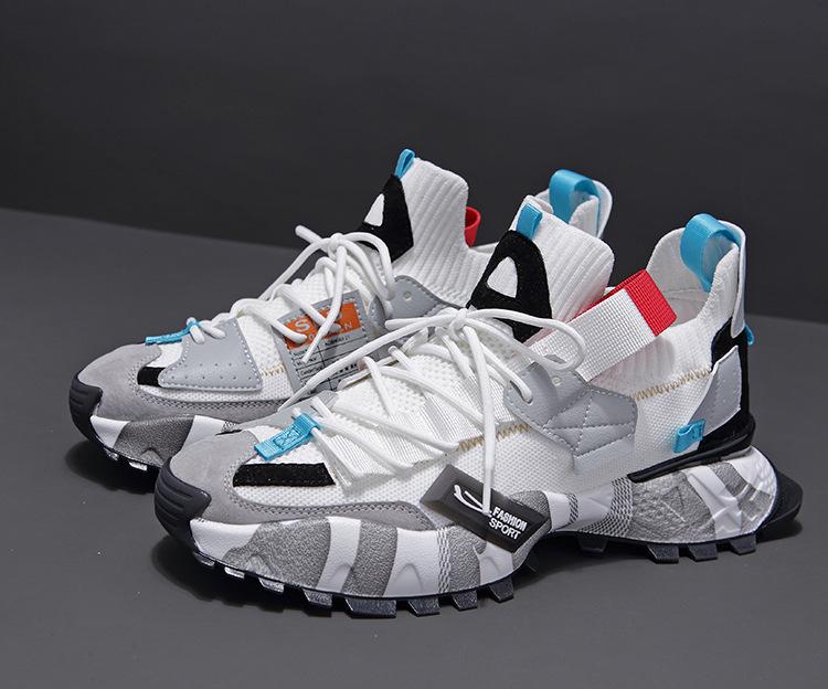 (New)Shoes -  Brand Large-sized 38-46 Sports Shoes For Men, With A Gray, Orange And Blue Color Contrast Design, Anti-slip Sole + Irregular Tie Shape,  For Going Out, Outdoor Light Sports Multi-scenario Casual Shoes, Running Shoes