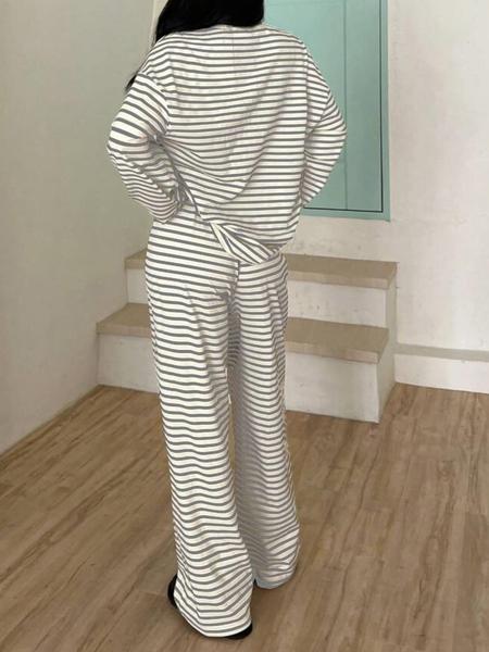 Women's Casual Striped Long Sleeve Top & Pants Set, Comfortable Loose-Fitting Two-Piece, Fashionable Clothing for Daily Wear Women's Casual Striped Long Sleeve Top & Pants Set, Comfortable Loose-Fitting Two-Piece, Fashionable Clothing for Daily Wear