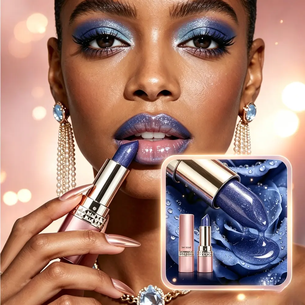 Magic Blue Color Changing Lipstick, Shimmer Metallic Glitter Long Lasting Waterproof Moisturizing Temperature Change Lip Cosmetic
