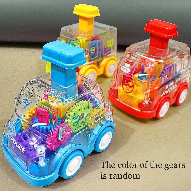 Cartoon Press-Gear Transparent Inertia Pull-Back Rebound Toy Car, Educational Kids' Model Vehicle, Birthday Gift for Boys & Girls