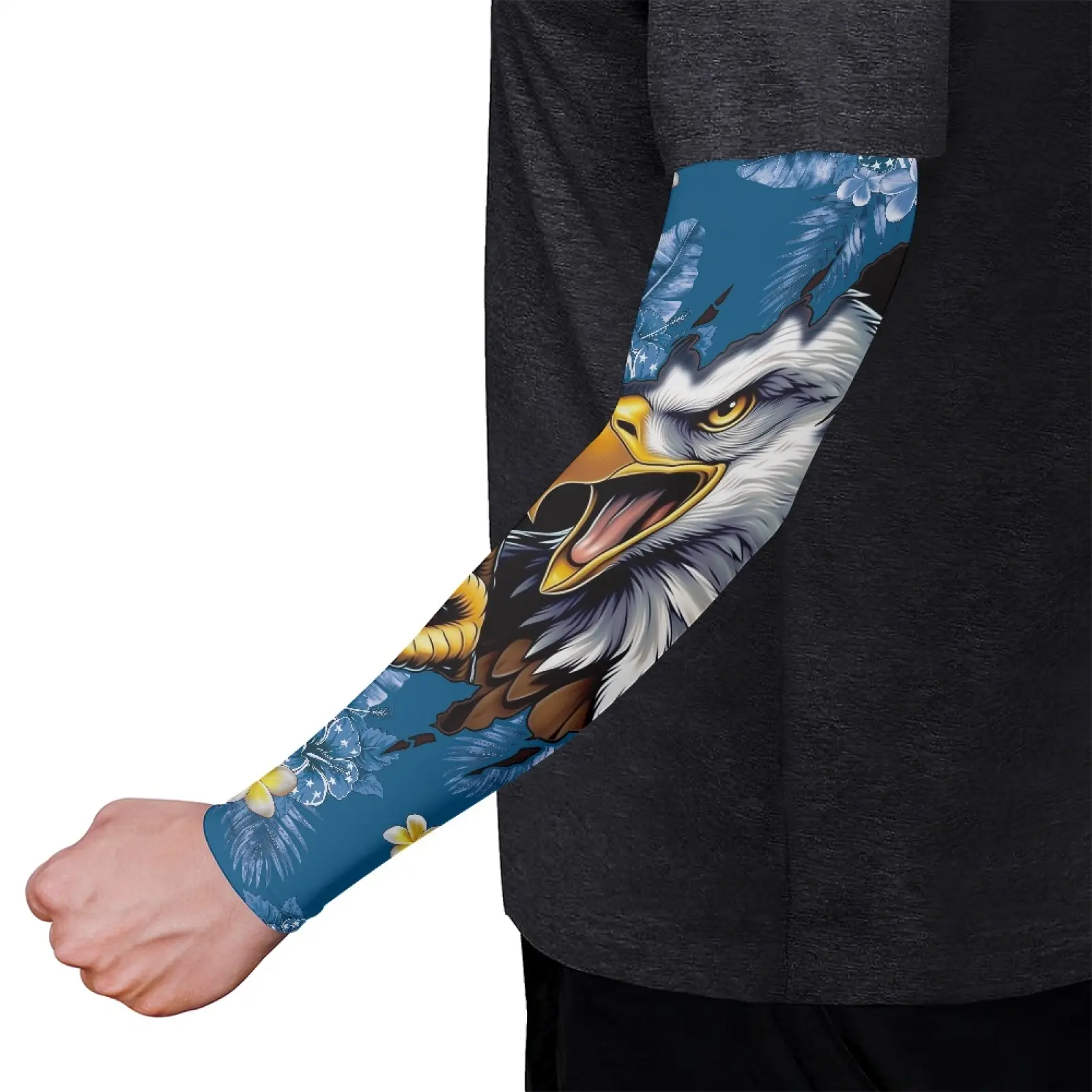 Bald Eagle Tropical Floral USA 250th Anniversary Cooling Arm Sleeves, UV Protection Quick Dry Breathable Sun Protection Arm Covers, Elastic Cooling Sleeves for Cycling Fishing Driving Running, Patriotic Eagle Outdoor Sports Sun Sleeves for Men Women