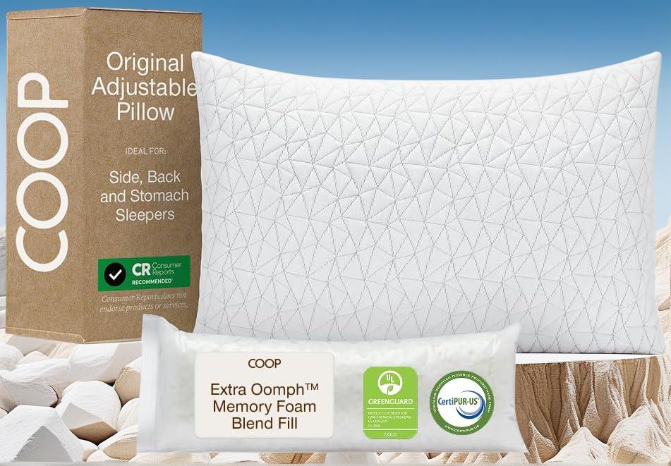 Home Goods Original Adjustable Pillow, Queen Size Bed Pillows for Sleeping, Cross Cut Memory Foam Pillows - Medium Firm Back, St
