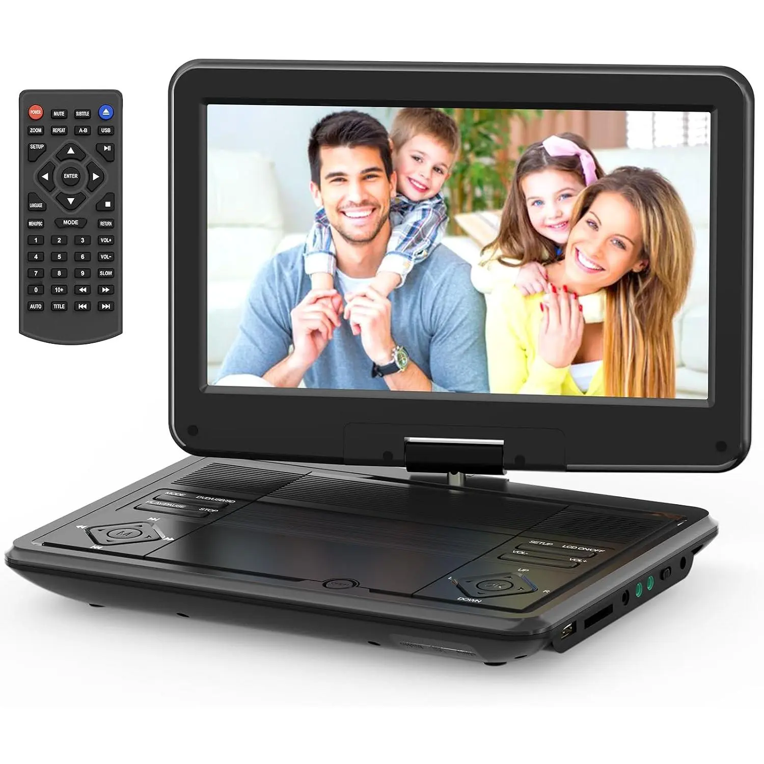 12.5" Portable DVD Player with 10.5" Swivel Screen, 5-Hours Rechargeable , DVD Player,Support CD/DVD/SD Card/USB,Regions Free, Speakers, Black