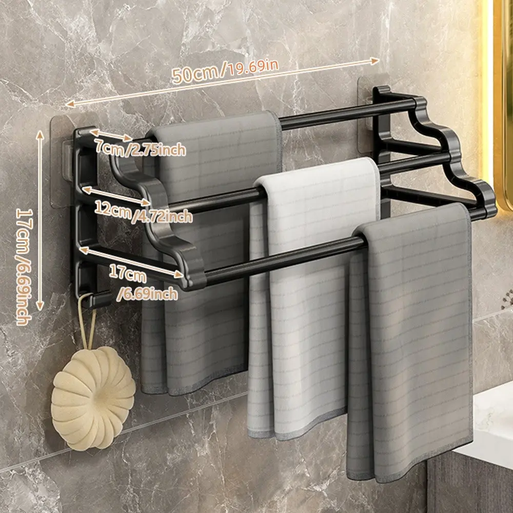 Stainless Steel Towel Rack, No Drilling Installation, Quick Dry Ventilation Design, Space-Saving Bathroom Organizer, 1pc