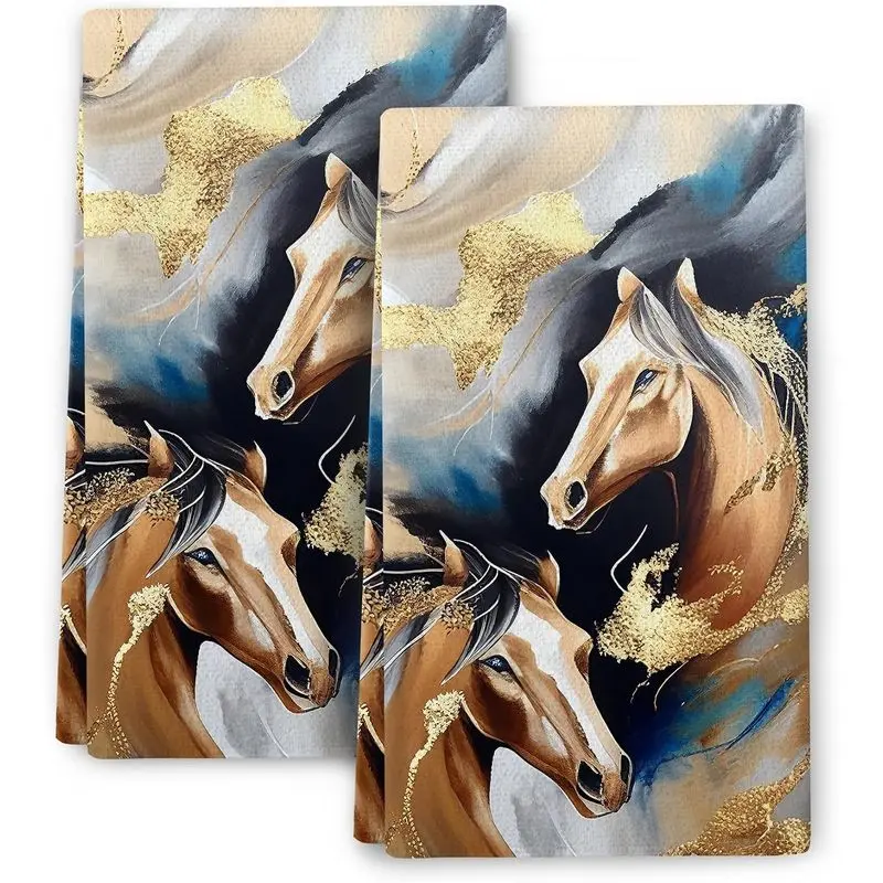 Horse Kitchen Towels Decorative Set of 2 Absorbent Modern Dish Towel | Hand Towel for Drying Cleaning, Cute Tea Towels for Kitchen Bar Bathroom Decor Housewarming Gifts for Horse Lovers Women