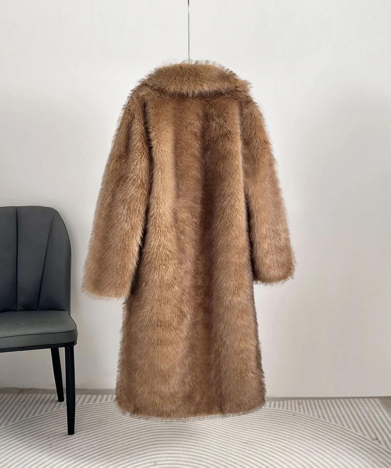 European and American Style Autumn Winter Women's Long Faux Fur Coat with Blazer Collar, Faux Fur Coat, Faux Fur Jacket