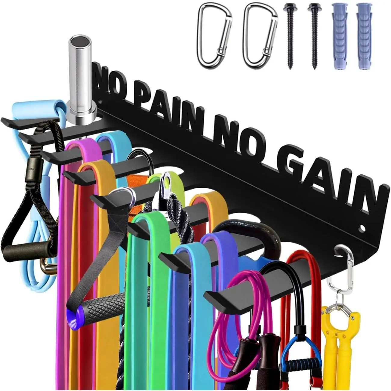Gym Accessories Organization Storage Rack Equipment For  8 Hook Wall Hanger Display Gear Barbells Resistance Bands Jump Ropes Lifting Belt Hanger Accessories Hardware Included