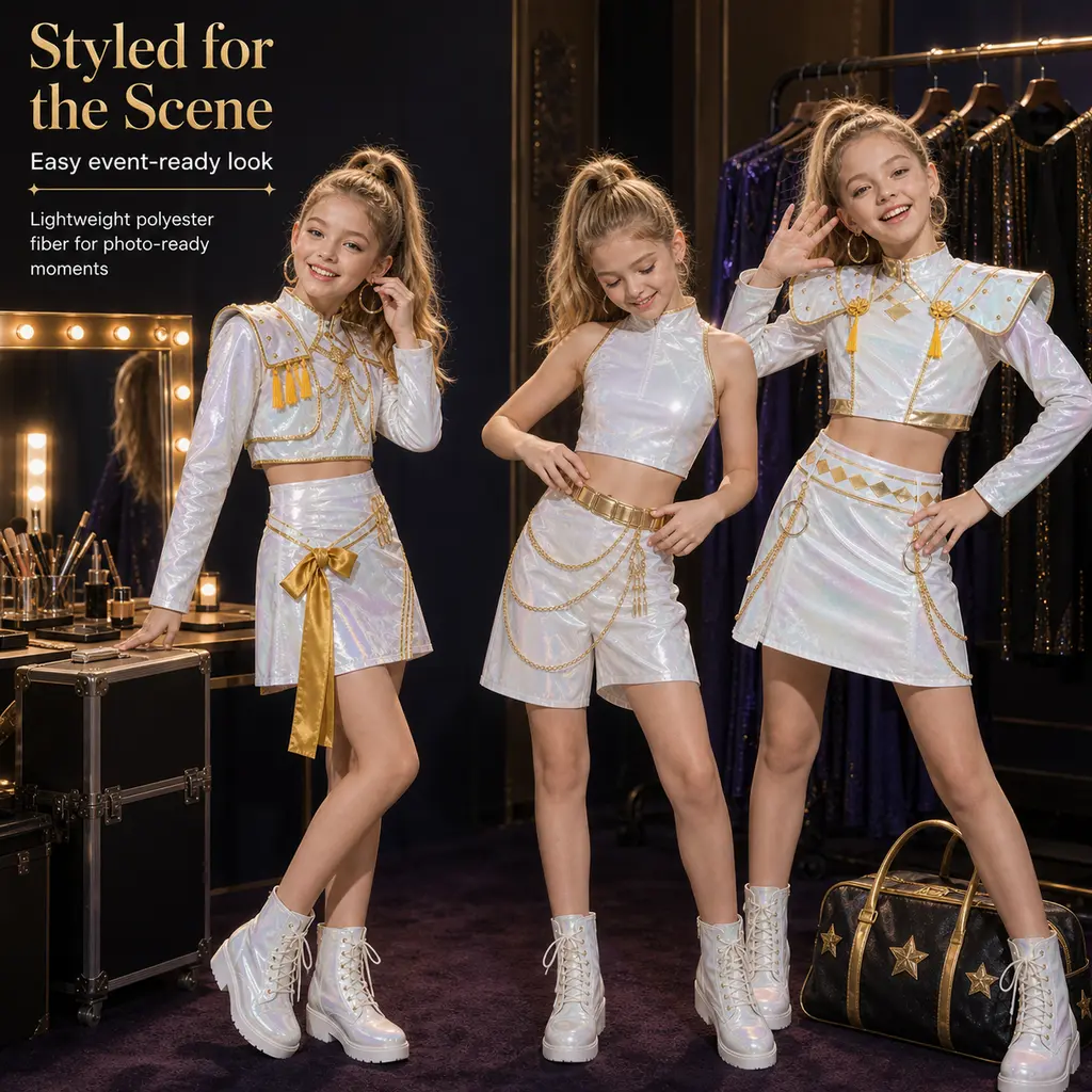 Glitter Iridescent Crop Top And Skirt Shorts Set Music Festival Character Outfit