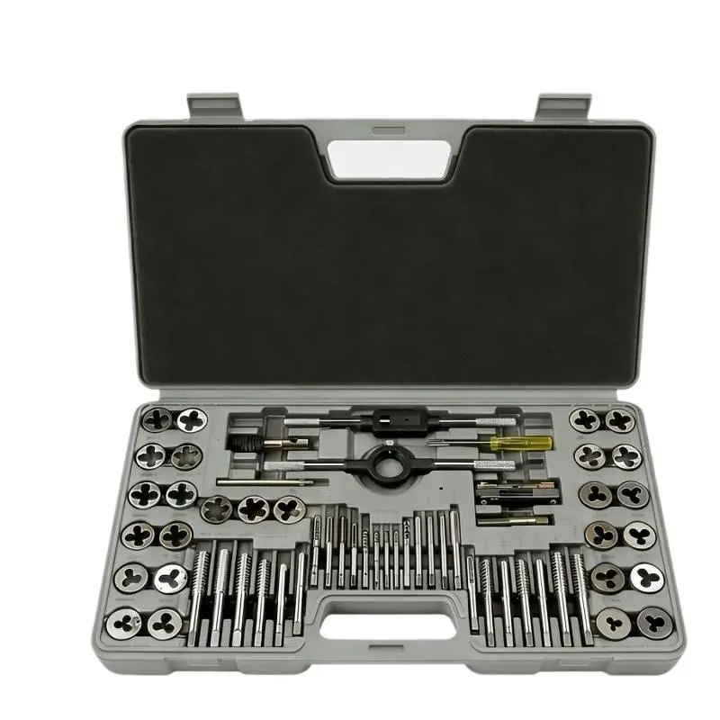 A set of 60 high-quality taps and dies, a true blessing for those who do DIY mechanical repairs! It provides everything needed for tapping and threading operations. Featuring both metric and imperial sizes, it is an essential tool for creating and repairi