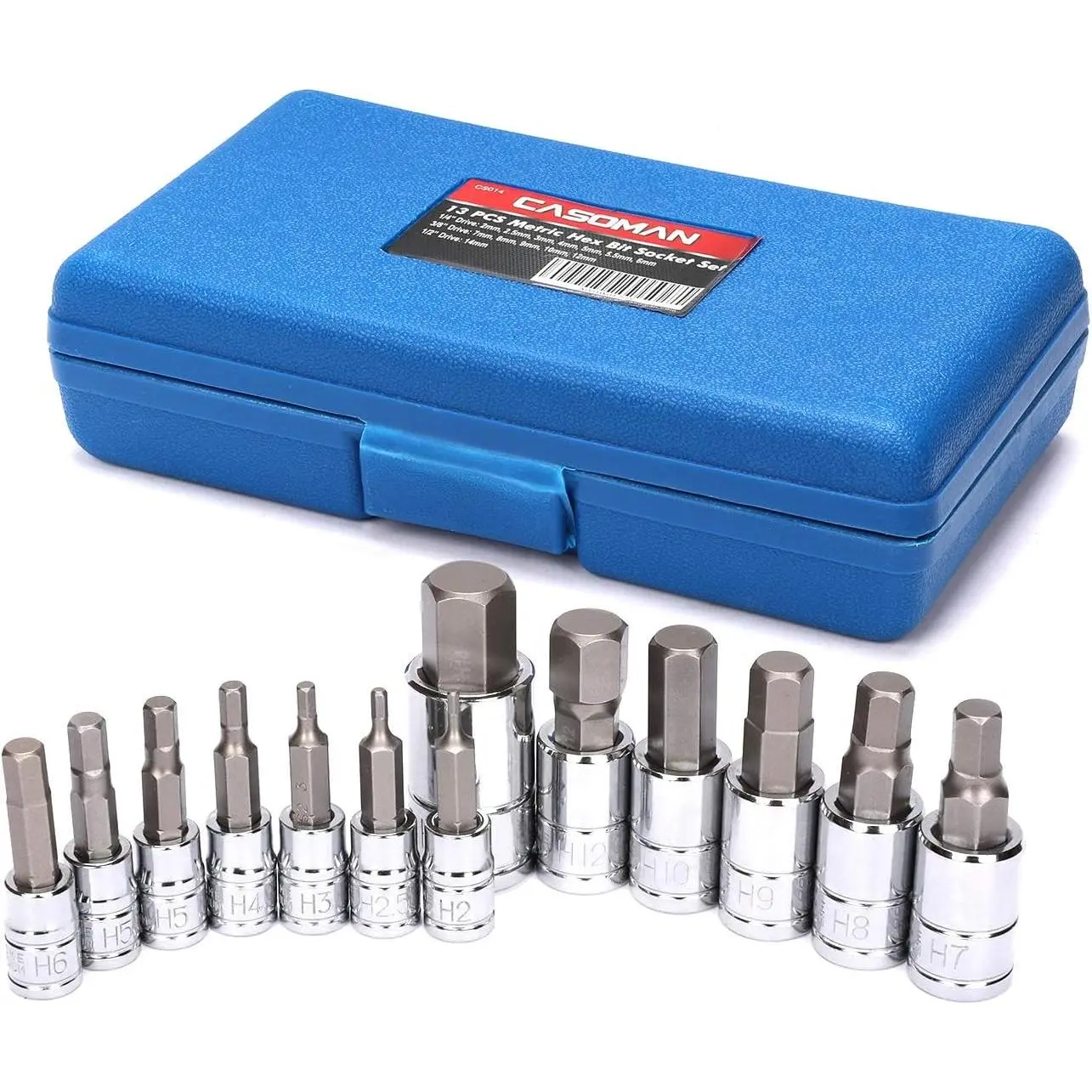 JOKG 13-Piece Corrosion Resistant S2 Steel Alloy Hex Socket Bits Set - Metric 2-14mm Multiple Drives Tool Kit for Automotive & Motorcycle Use (2-14 mm sizes included), Millimeters