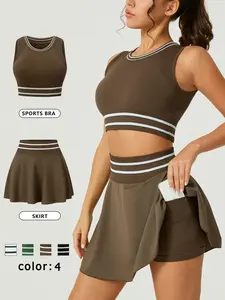 Women's Two-Piece Set, Round Neck Design, Comfortable Tight Fit, High Elastic Waist, Single Pocket, Free Movement, Anti-Exposure Lining