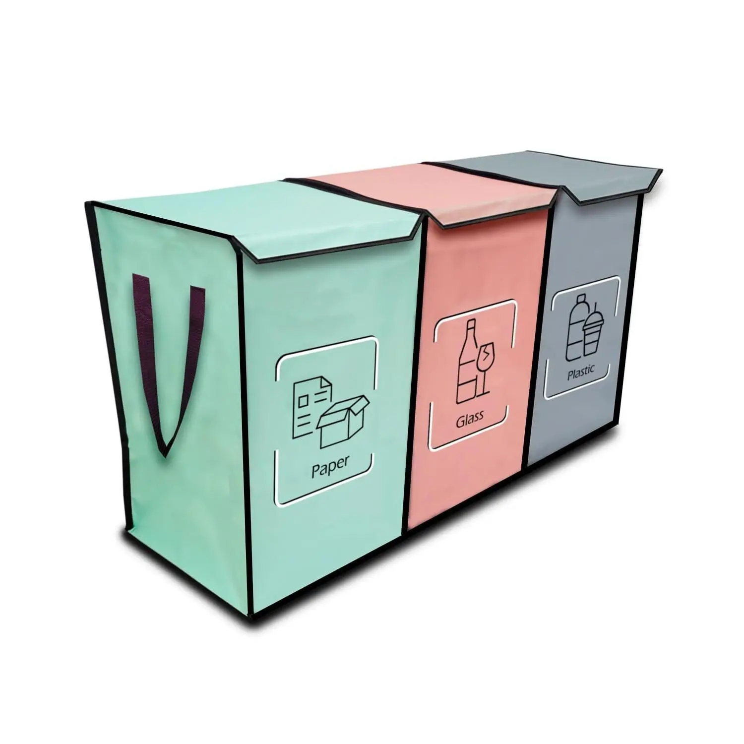Recycling Organizer Reusable Recycling Bags Recycling Sorter Trash Sorting Bins 3 Compartment Recycle Pack of 3 Bags with Lid