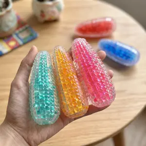 Crystal Corn Squeeze Toy,TPR Transparent Squishy Fidget Toy,Glitter Bead Sensory Stress Relief Toy,Anxiety Calming Gift for Kids & Adults