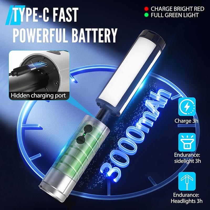 1PC Rechargeable LED Camping Light, 3000mAh Telescopic Camping Light,ortable Collapsible Light, 3 Page Head 5 Lighting Modes Cordless Waterproof Camping Flashlight Lantern for Power Outages Indoor, Hiking Outdoor