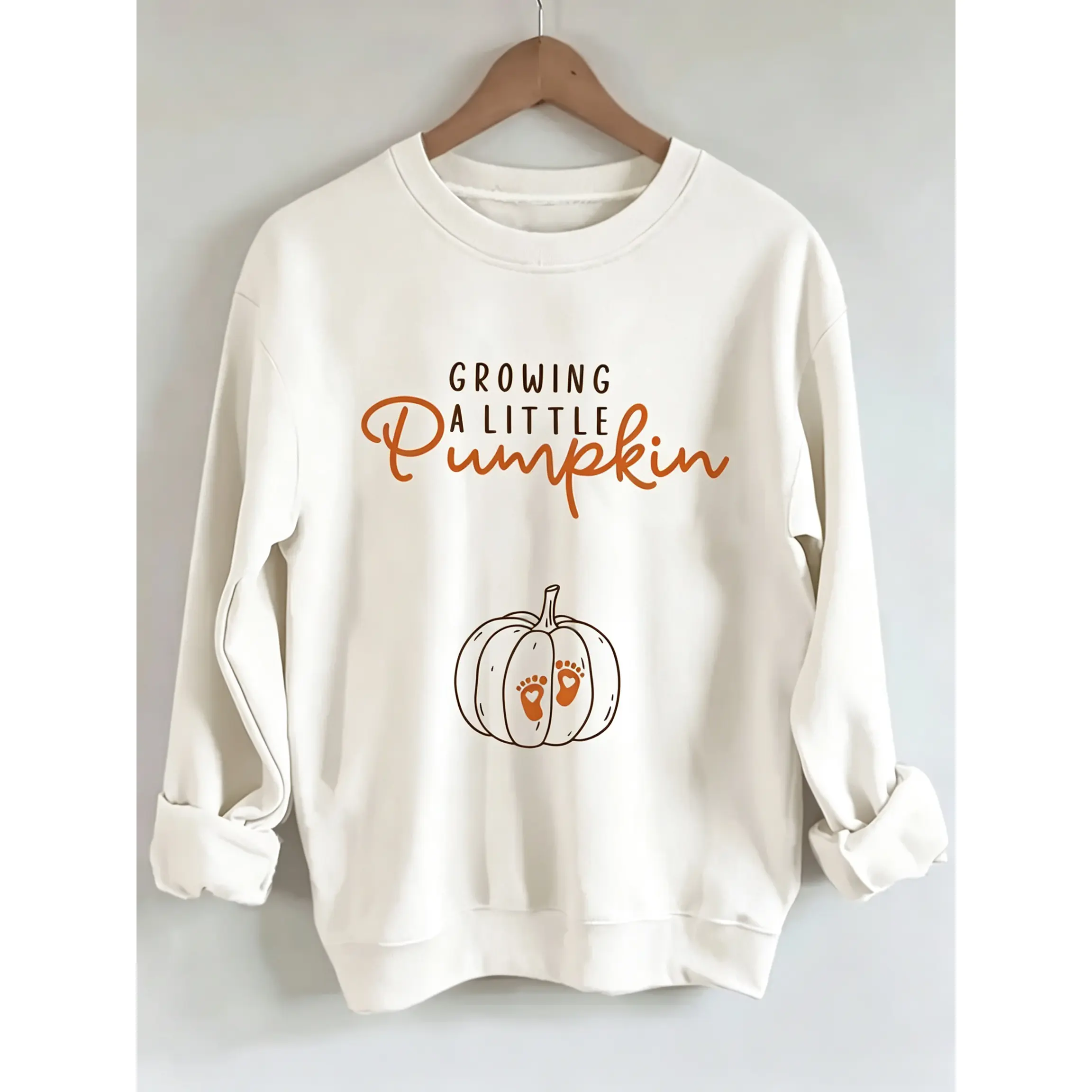 Growing A Little Pumpkin Maternity Crewneck Sweatshirt, 100% Cotton Fall Pregnancy Pullover