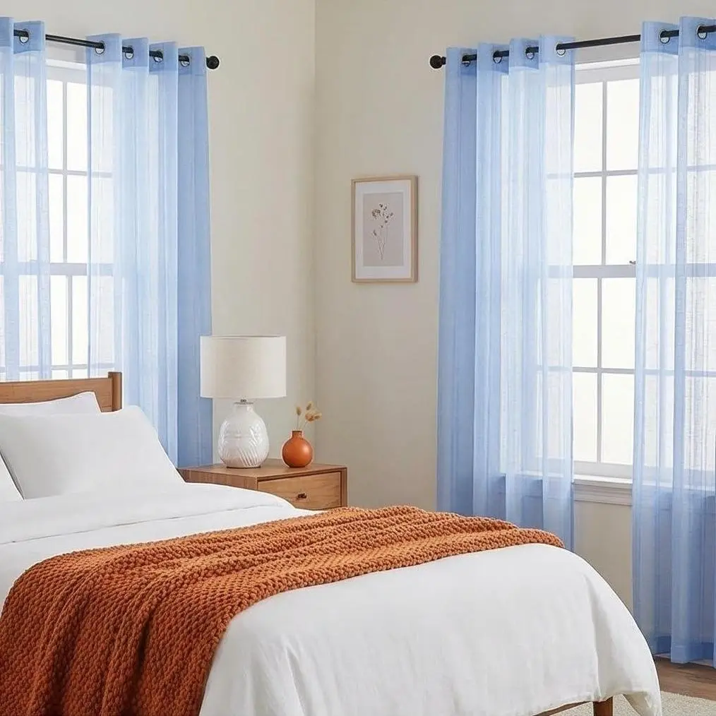 4-Piece Set Light Filtering Grommet Top Sheer Window Curtains, 540D Lightweight Fabric with Delicate Hollow-Out Stripe, Solid Color Drapes for Bedroom Living Room Home Decor FT6665
