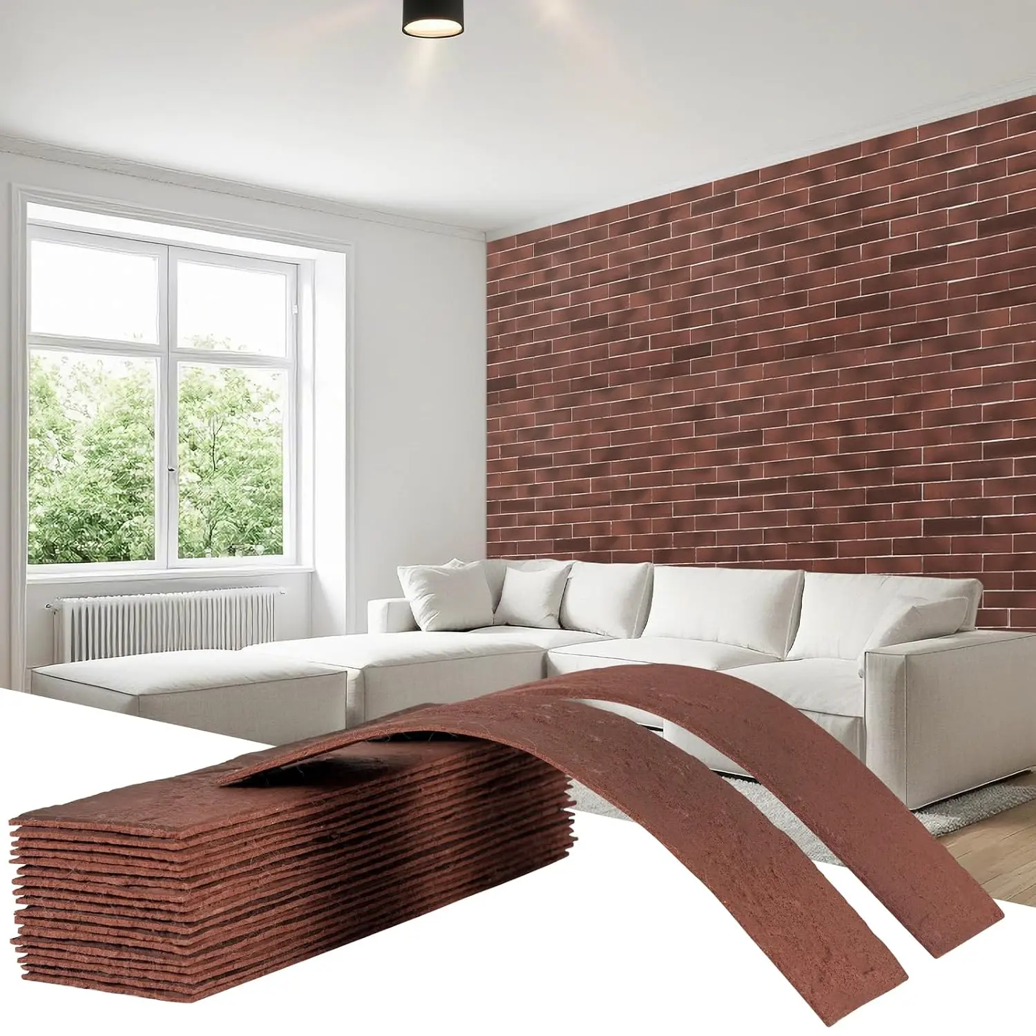 Thin Brick Veneer, 8.5" x 2.3" Faux Brick, Wall Tile for Bedroom, Bathroom, Kitchen,Interior and Exterior Wall, Supplied by  (4pcs, RED)