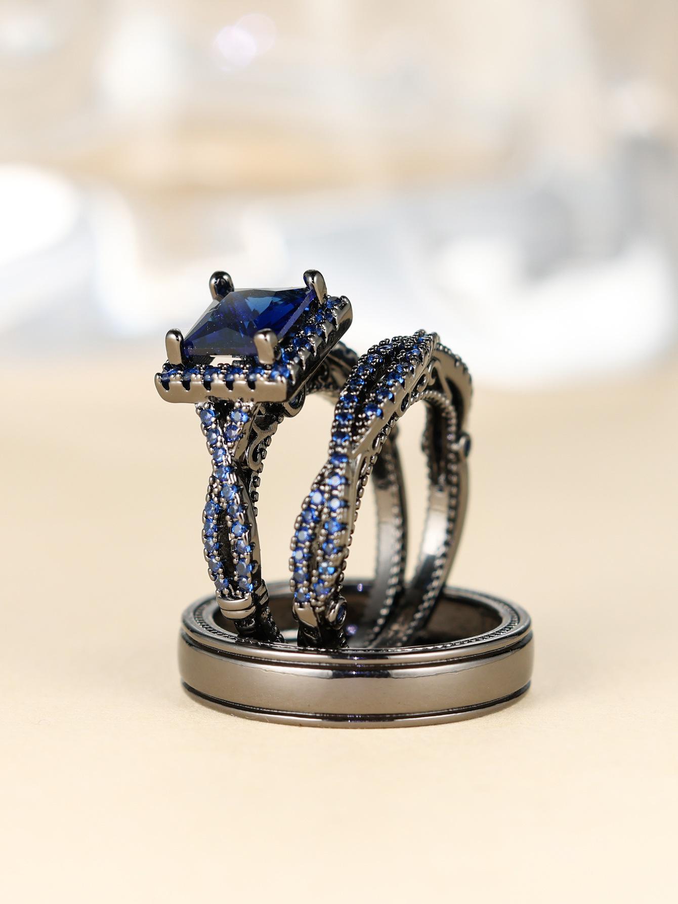 Luxury Princess Cut Cubic Zirconia Bridal Ring Set, 14K Two Tone Gold Plated Engagement Wedding Ring Set for Women, Vintage Halo CZ Wedding Band