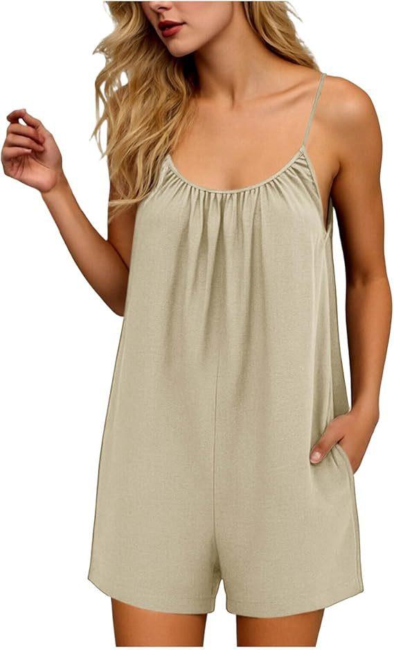 2026 New Women's One-Piece Pants Casual Sleeveless Tank Top Short Skirt Overalls with Narrow Straps and Pockets