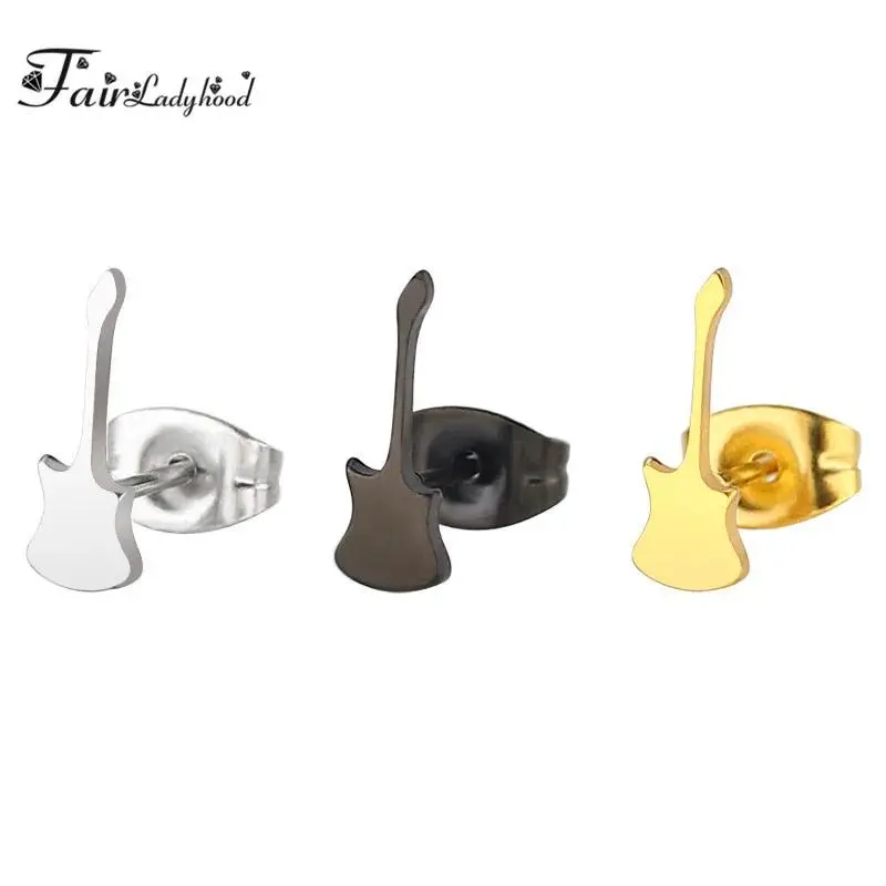 FairLadyHood Cute Guitar Shape Stud Earrings Stainless Steel Musical Instruments Design Earrings Best Gift For Music Lover
