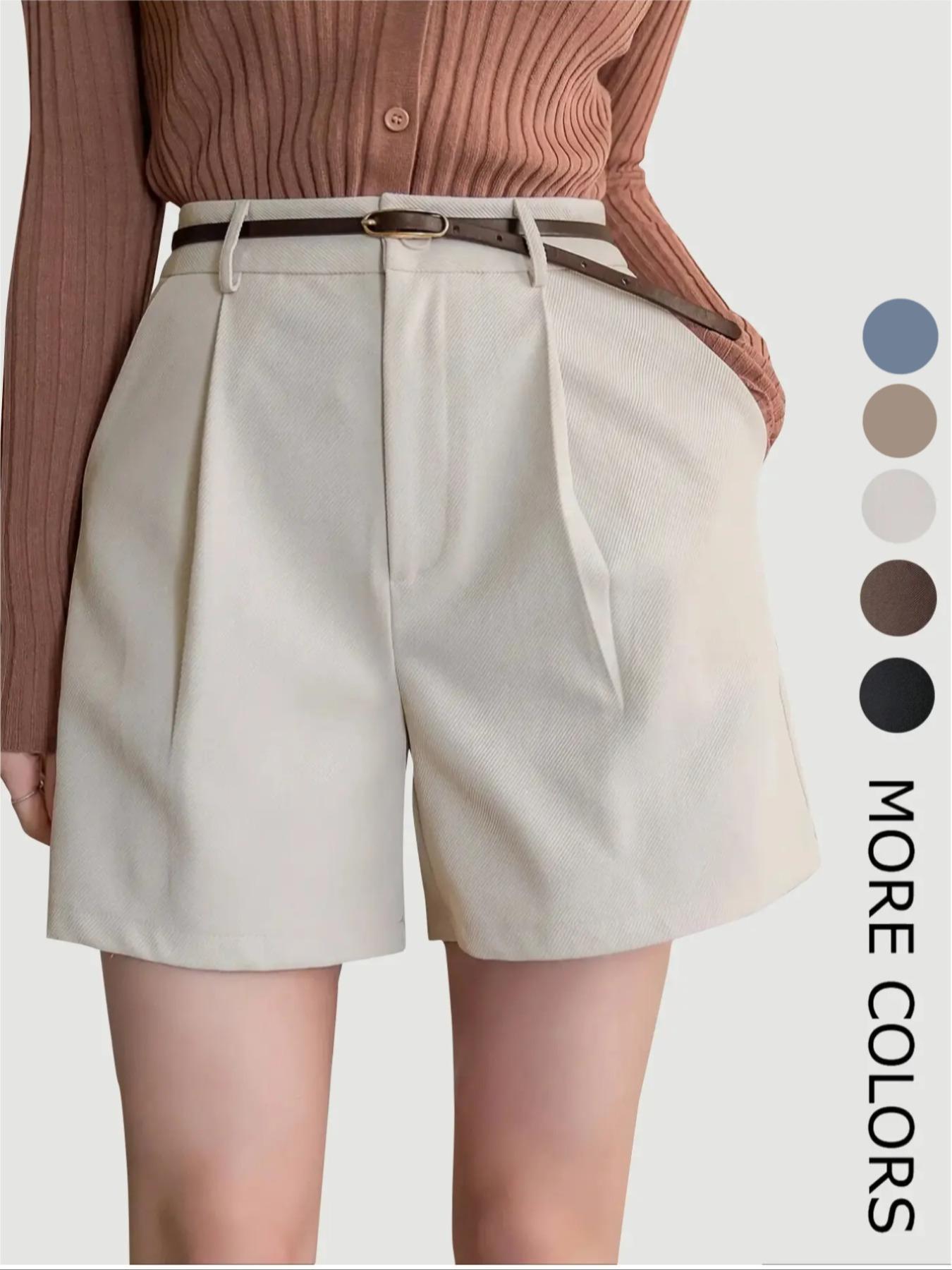 Women's Solid Color Button High Waist Shorts, Casual Pocket Design Straight Leg Shorts for Daily Wear, Ladies Bottoms for All Seasons