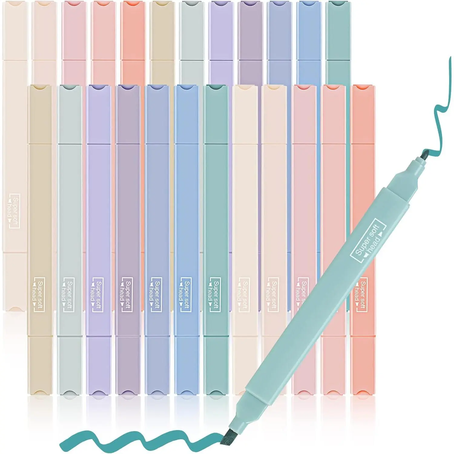 24 count Aesthetic Cute Highlighters Double Ended Highlighter Mild  Colors Pastel Highlighter with Soft Chisel Tip Pastel Markers No Bleed for Journal School  to School