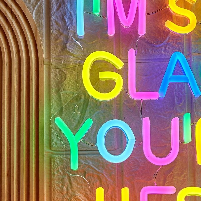 USB Powered Neon Sign, I'm So Glad You're Here Letter Shaped Decorative Neon Light, Decorative Neon Sign for Home Party & Festival, LED Neon Light