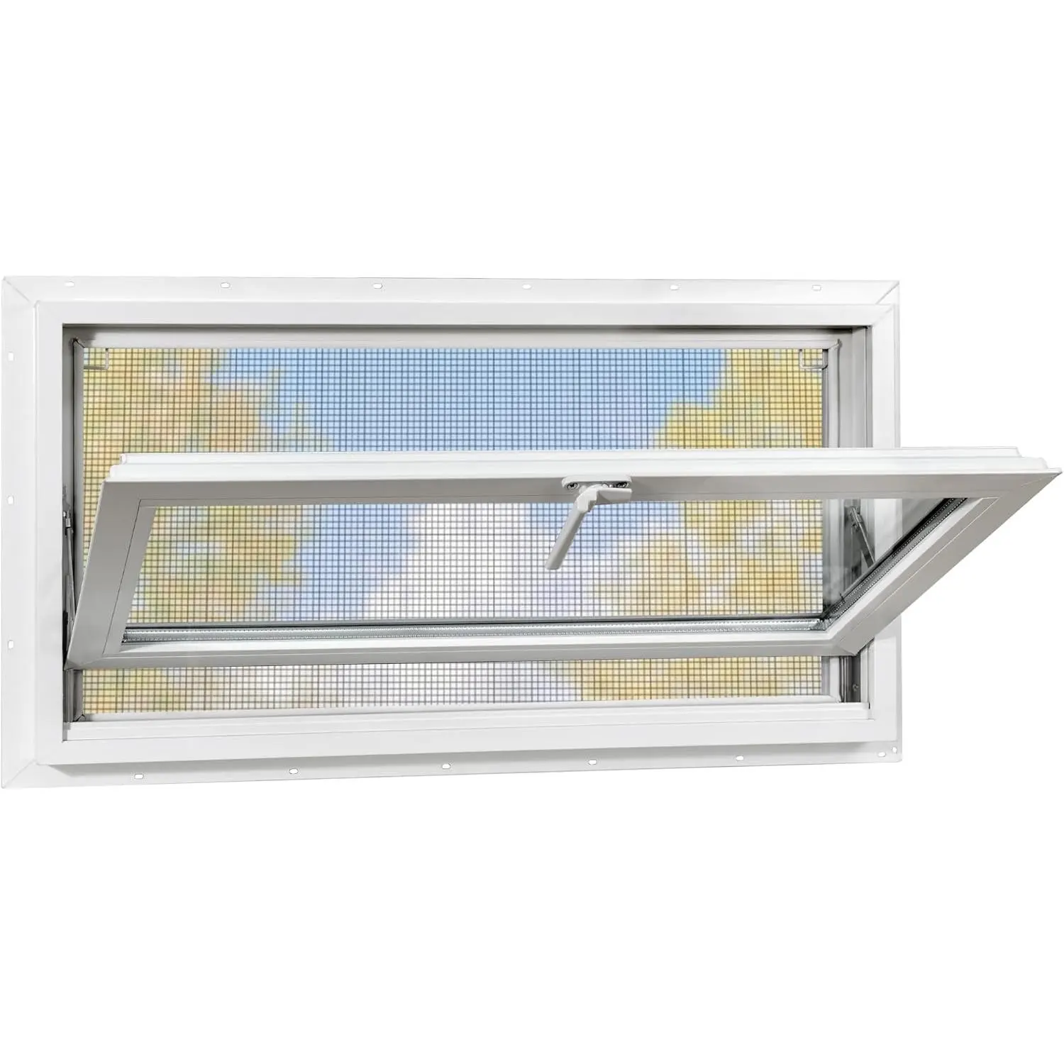 Vinyl Basement Hopper Window, Bathroom Window 32" x 14" White | Double Pane Insulated Tempered Glass and Fiberglass Screen, Energy Efficient  Window for Basement, Bathroom