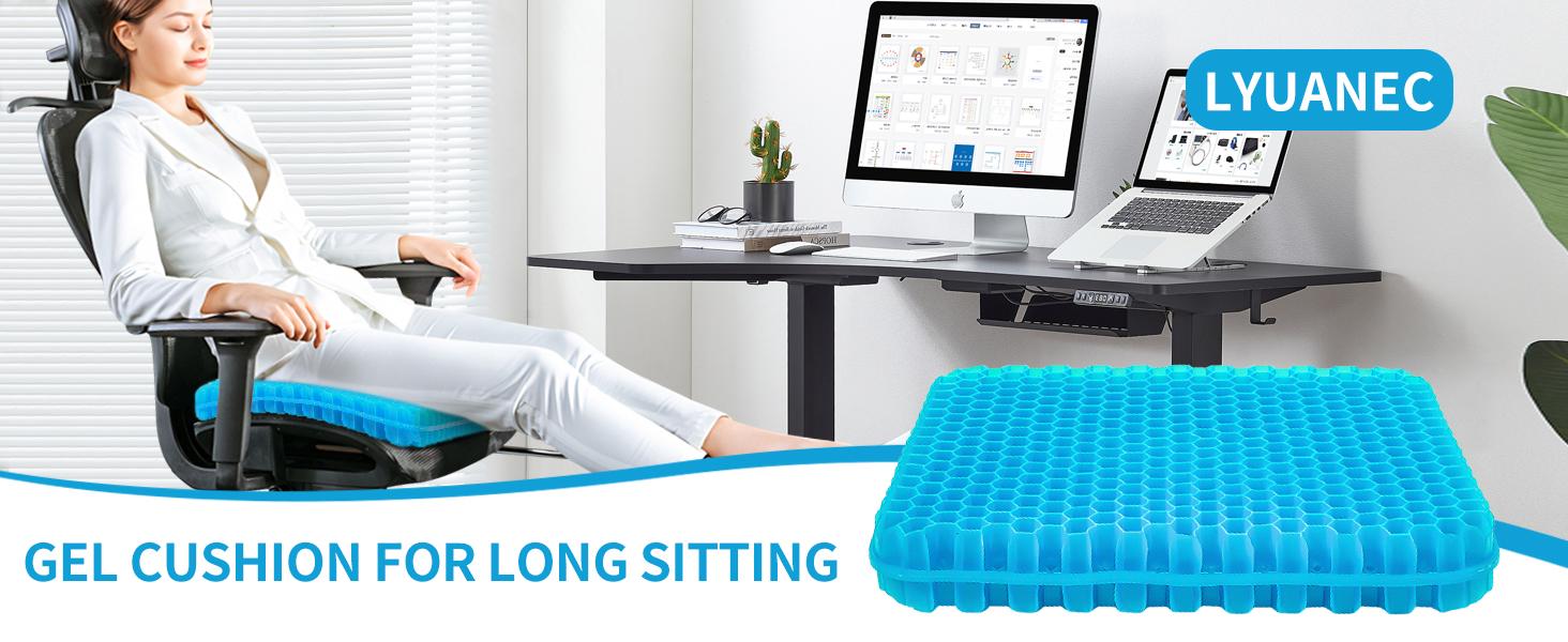 Gel Seat Cushion for Long Sitting - 16.5" x 14.5" x 2.4" (Thick&Soft) Gel Cushion for People Over 185 lbs, Pressure Relief Cushion for Office Chair, Egg for Wheelchair, Gel Pad for Car